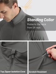 UPF50+ Mens 1/4 Zip UV Shirts Summer Skin Protection Performance Fishing T-Shirt