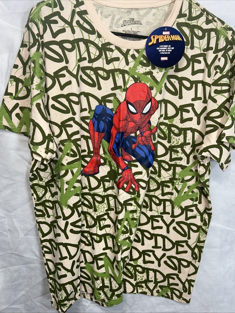 Spider-Man New Adult T-Shirt Size Large Spider Logo C-life Group BX1
