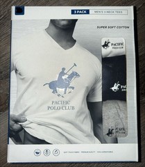 Pacific Polo Club ~ Men’s 3-Pack T-Shirts V-Neck White Gray Black Cotton ~ XL