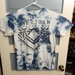 American Fighter Tie Dye Shirt Large Blue White Front Back Hits WN137