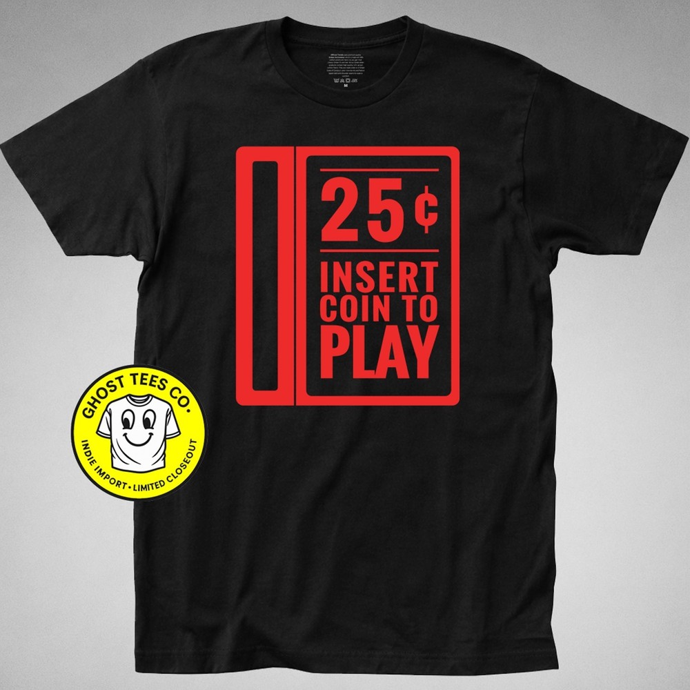 INSERT COIN T-shirt arcade gamer room video game cabinet man cave claw joystick