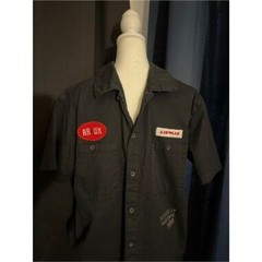 Airwalk Workwear Button-Up Shirt Black Short Sleeve Logo Patch Men’s Medium