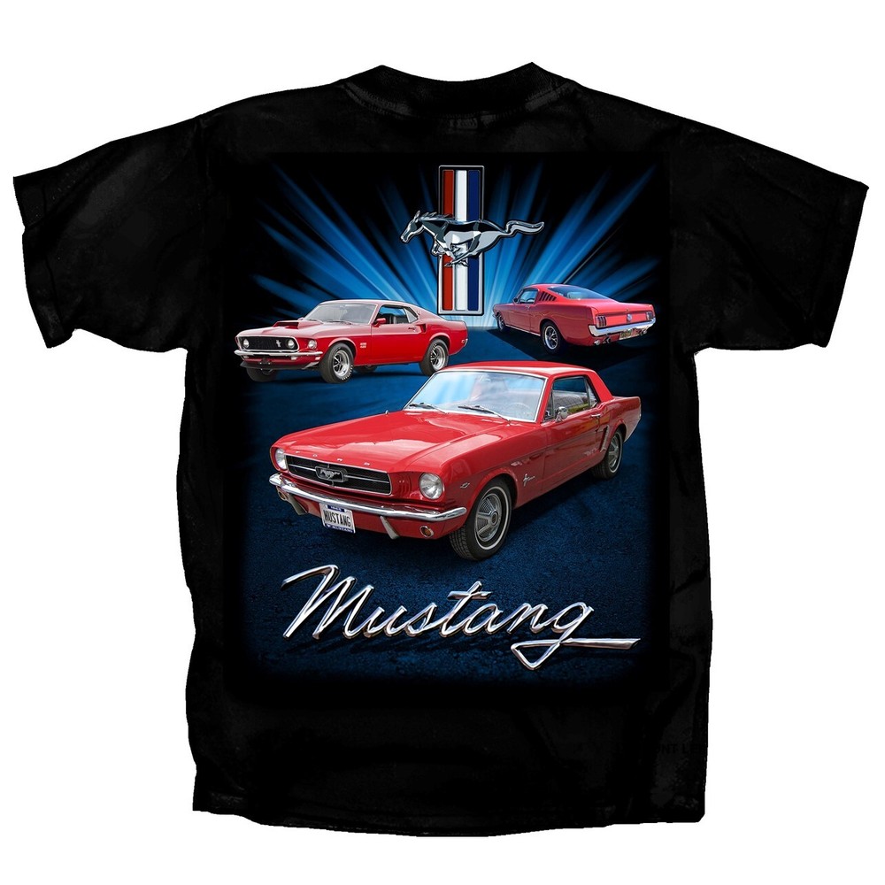 Joe Blow Ts Ford Mustang 1st Gen Triple Threat Mens Black T-Shirt 1965 1966 1969