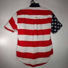 Ivy Crew Med Short Sleeve Men Dress Shirt 100% Cotton American Flag 4th July