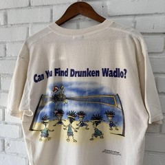 Vintage 90s Drunken Waldo Graphic T Shirt Distressed Worn Grunge Large USA