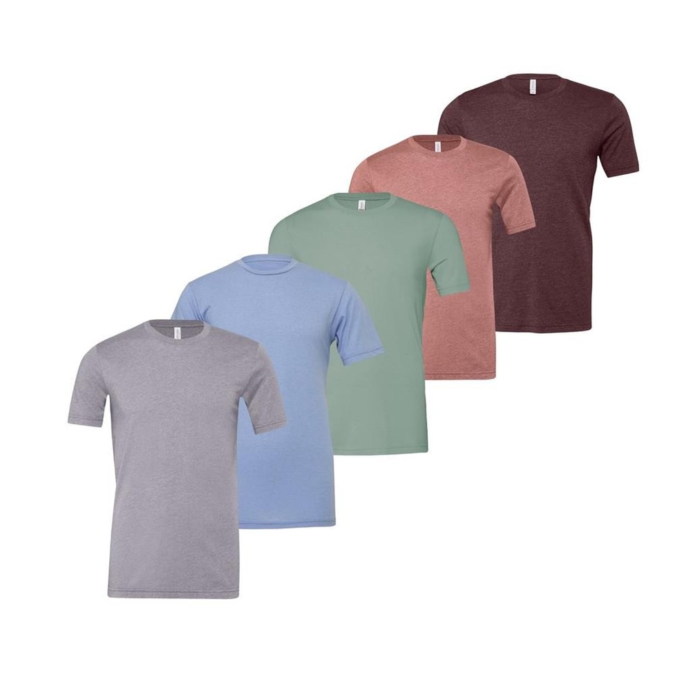 5 Pack Bella Canvas Mens Heather T Shirts Short Sleeve Crew Neck Tees Large C5