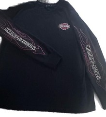 XL Harley-Davidson Motorcycles Black Long Sleeve Shirt with Flame Sleeve Graphic