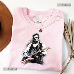 Abe Lincoln Playing Guitar T-Shirt, Funny President Musician Graphic Tee Shirt