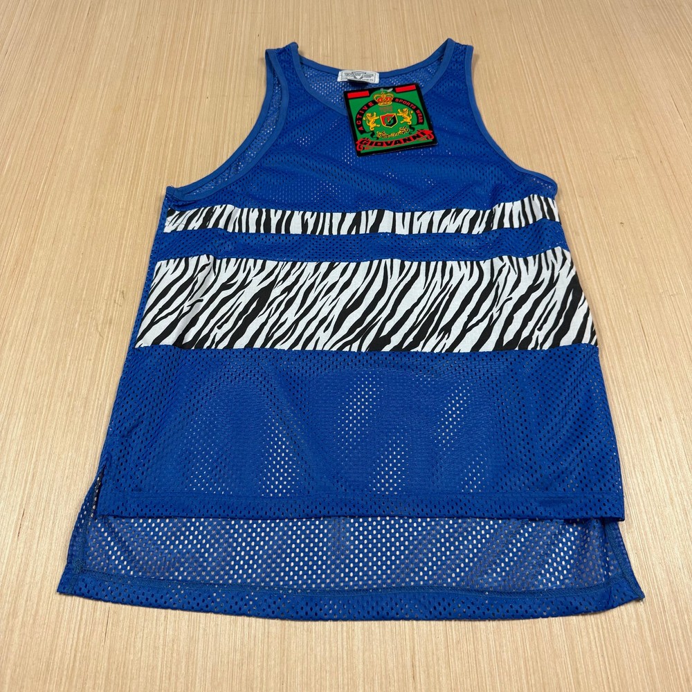 Vintage 90s Fishnet Tank Top Mesh Zebra Print Muscle Beach Medium men’s