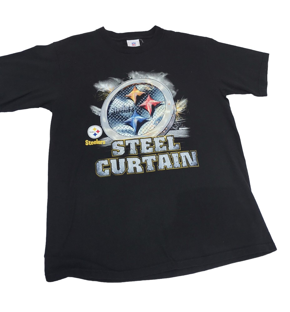 Pittsburgh Steelers Vintage Mens T-shirt NFL Size M Black Steel Curtain 90s