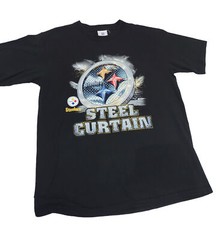 Pittsburgh Steelers Vintage Mens T-shirt NFL Size M Black Steel Curtain 90s