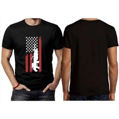 Men’s 100% Cotton T-Shirt Teens Short Sleeve Crew Neck American Flag Gun