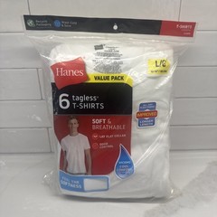 Hanes Men’s Cotton, Moisture-Wicking Crew Tee Large, White – 6 Pack Fast Ship
