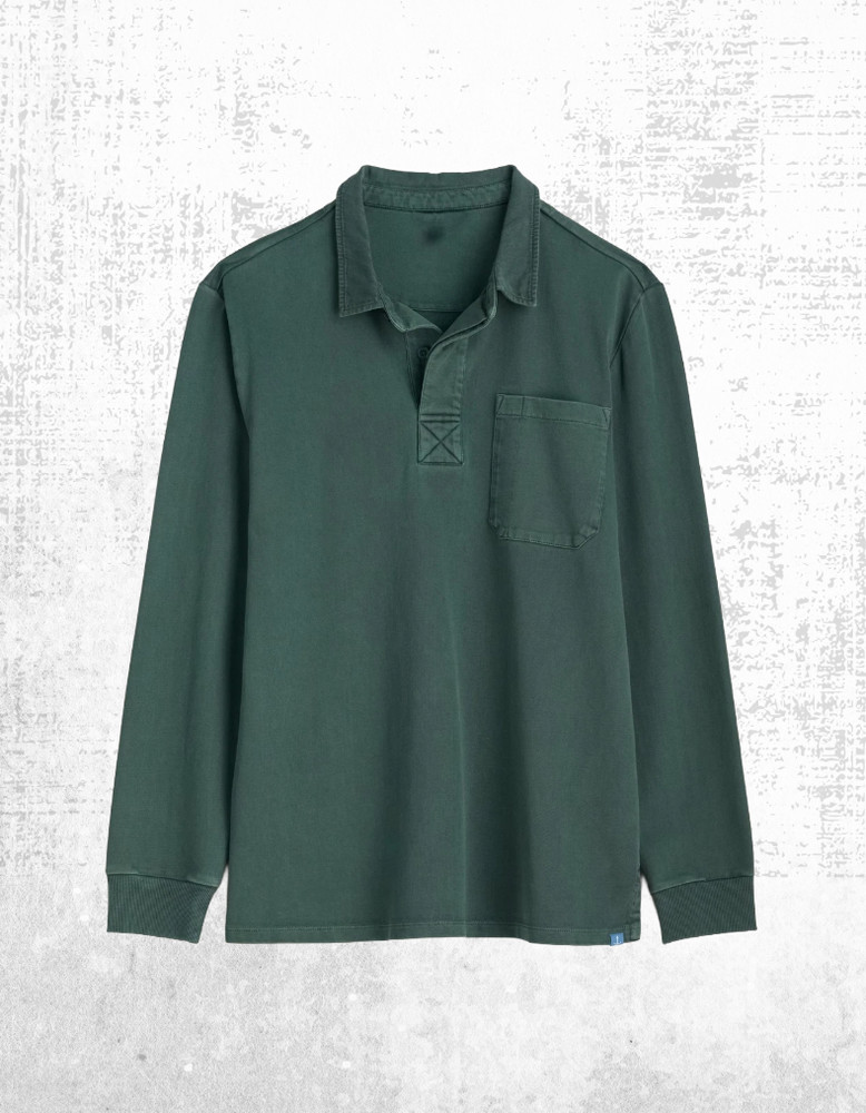 Men’s Seasalt T-shirt Cotton Collared Button Up Rugby Top Cotton Pockets Green
