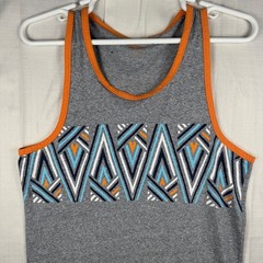 Hollister Mens Tank Top Gray Orange Geometric Tribal Print Sleeveless Shirt M