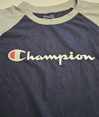 Mens Champion Short Sleeve Navy & Gray Crewneck Pullover Shirt Size 1XL