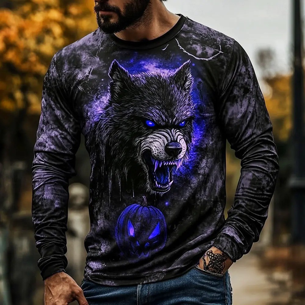 3D Printed Skull Print Men’s T-shirt Autumn Casual Long Sleeved Round Neck…