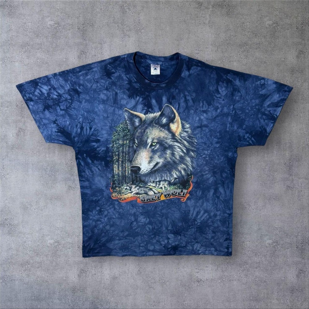 Vintage Delta “Grey Wolf” Animal Nature Wildlife Blue Tie Dye T-Shirt XL XXL
