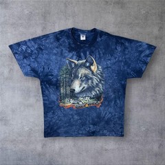 Vintage Delta “Grey Wolf” Animal Nature Wildlife Blue Tie Dye T-Shirt XL XXL