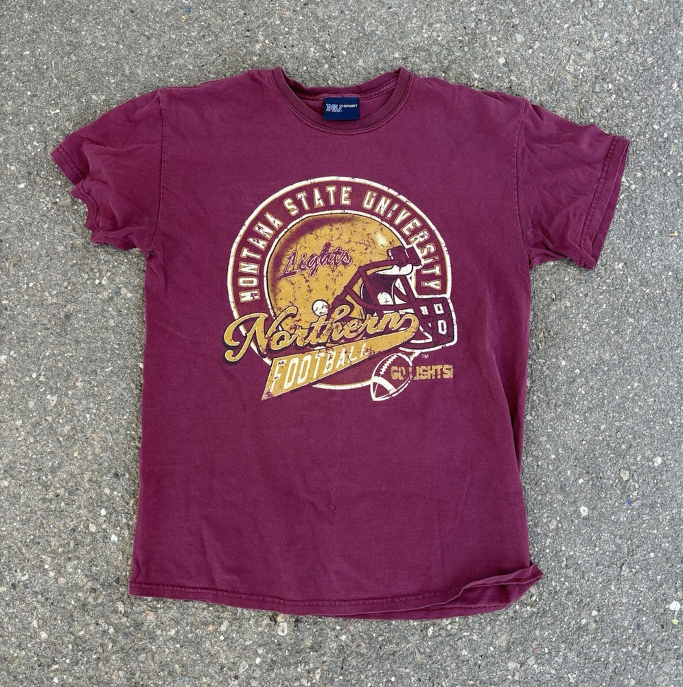 MV Sport Men’s M Burgundy Crew Neck Short Sleeve Montana State Football T-Shirt