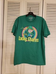 Tee-Luv Mens Green Lucky Charms ‘Feeling Lucky’ Leprechaun Rainbow T-Shirt Large