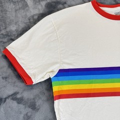 M&Ms Sz L Mars Candy Ringer T-shirt Pride Month Rainbow Retro Style Colorful