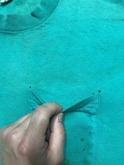Vintage 90s pocket t shirt blank teal turquoise aqua distressed grunge large