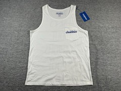 Chubbies Soto Tank Top Mens Large White Skys Out Thighs Out Sleeveless Pullover