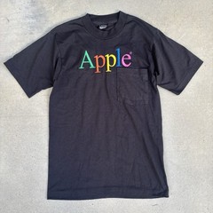 Rare VTG 90s Apple Tech Embroidered Rainbow Spellout Pocket Single Stitch Shirt