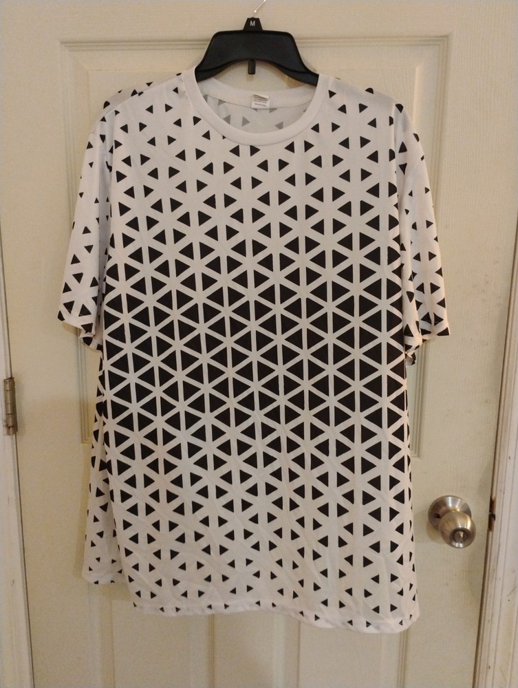Geometric Triangle Pattern Graphic T-Shirt Mens 3XL White Black Abstract Art Tee