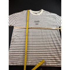 AllSaints London Striped Textured Logo T-Shirt Mens Medium White Black Slub Tee