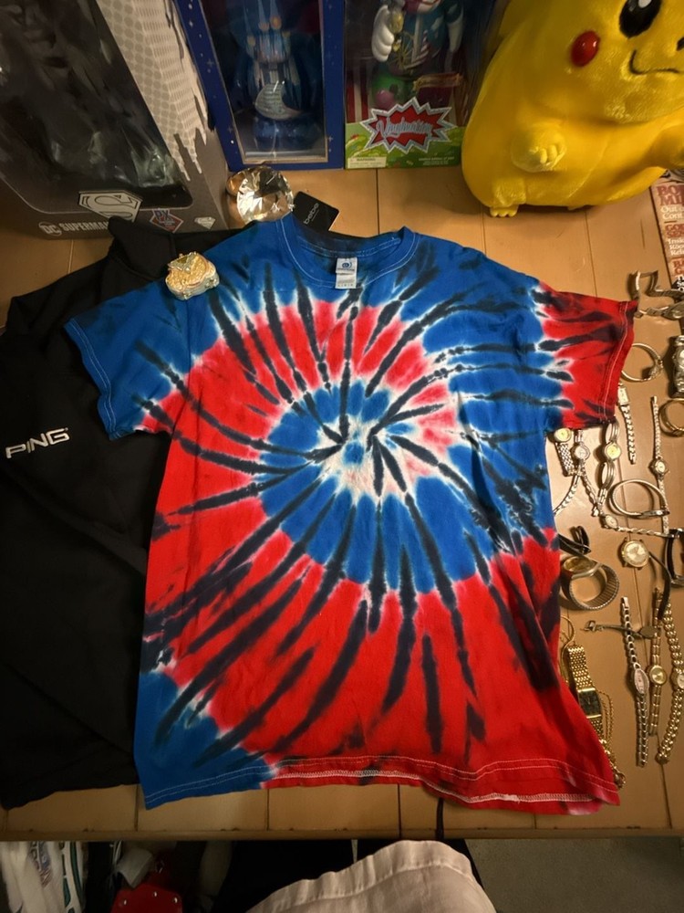 Colortone Red White and Blue Tie Dye T-Shirt Size Large