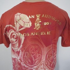Christian Audigier XL Dragon Shirt Vintage Gold Foil Ink Red White Vintage LA