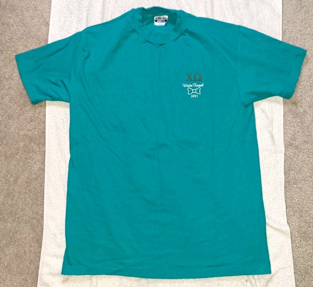 Vintage 90s Chi Omega Owl Winter Formal Clemson Sorority Shirt Hanes Beefy
