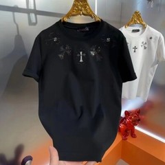 New Fashion Men Trend Cross Drills Rhinestone Diamond Streetwear Luxury T-Shirt
