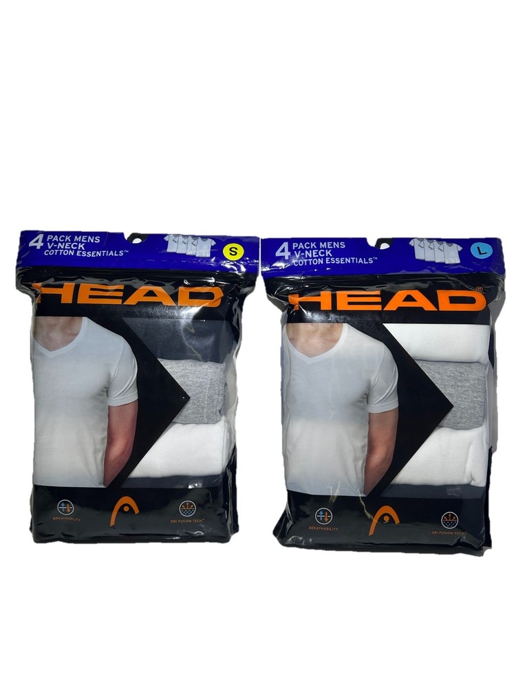 New Head Men’s 4 Pack V-Neck Cotton Essential Soft Cotton T-Shirts Size S and L