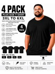4 Pack Men’s Plus Size Crew Neck Heavyweight Cotton T-Shirts 3XL-6XL Black White