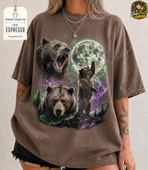 Bear Howling Moon Wildlife Animal Nature Graphic Soft Cotton Comfort Tee Gift