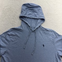 Polo Ralph Lauren Mens Hooded T-Shirt Light Blue Heather Cotton Long Sleeve L