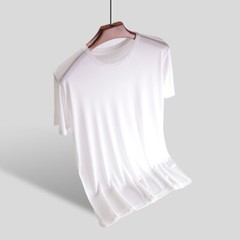 Men’s 100% Silk T-shirt Knitted Crew Neck Short Sleeves Summer Casual Tops Soft