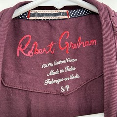 Robert Graham Mens Skull Wolf Rose Short Sleeve Graphic T Shirt Sz S Burgandy