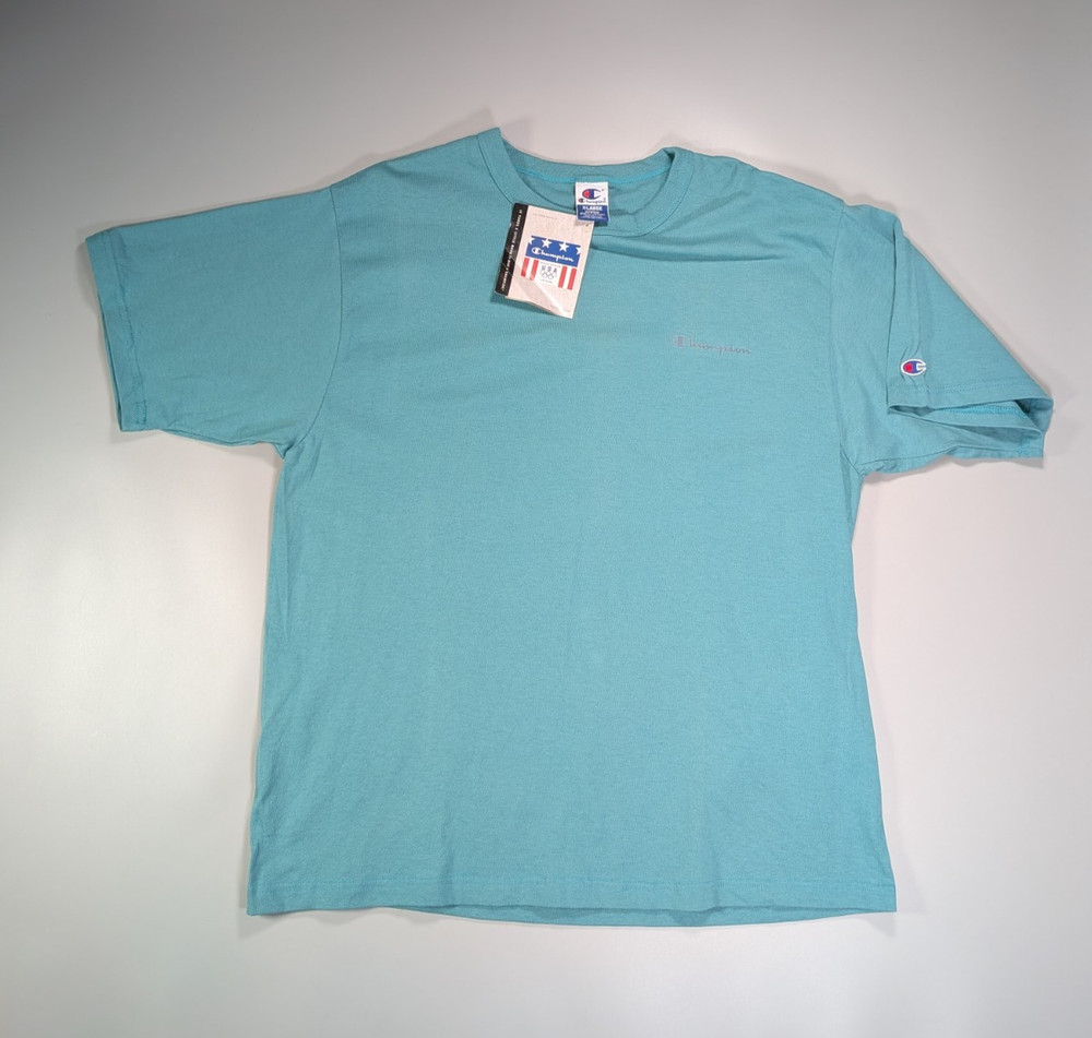 Vintage Champion T-Shirt XL USA Teal Blue 1990s NWT