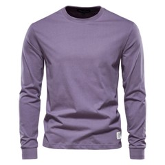 Zonbailon men’s t-shirt base solid pure cotton crew neck breathable long sleeve