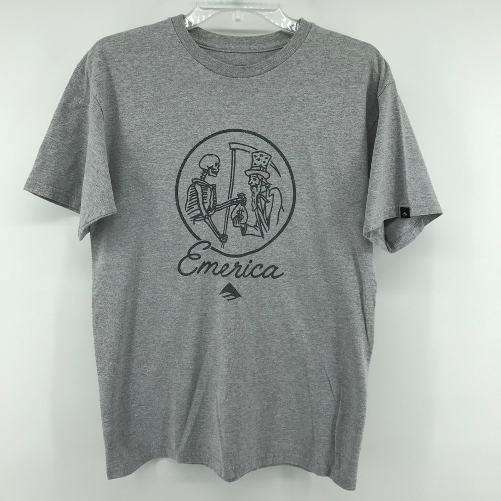 Emerica Skate T Shirt Gray Reaper Money Bag Graphic Logo Grey Mens Size L Large