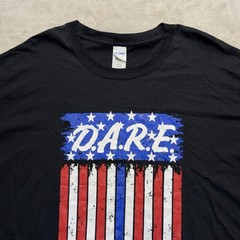 DARE Mens 3XL American Flag Thin Blue Line Graphic Tee Black Gildan Americana