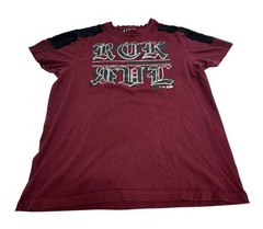 Rock Revival XL Burgandy Black Silver Contrast Logo Print Shoulder Panel T-Shirt