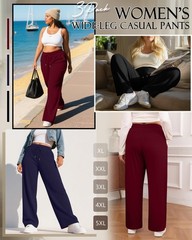 3 Pack Women Plus Size Pants, Straight Wide Leg Lounge Pants Elastic Fall Dra…