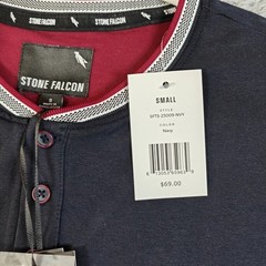 STONE FALCON Men’s SS Henley Shirt Size Small