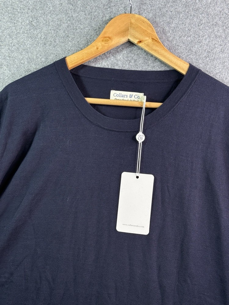 Collars & Co T-Shirt Blue Cotton Silk Luxury Touch Minimalist Mens 2XL