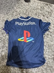 PlayStation Katakana Kanji Baseball Jersey Official License Navy Pinstripe L NWT